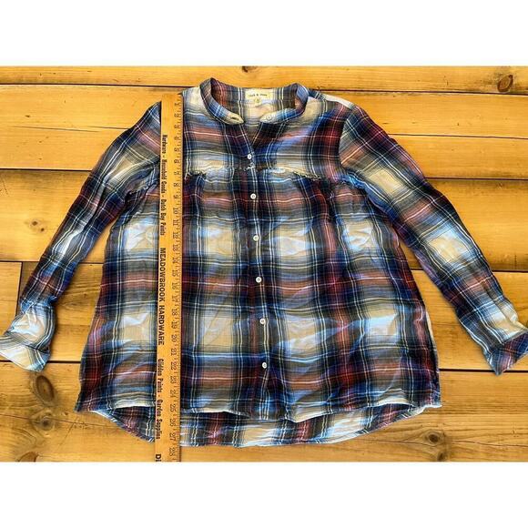Anthropologie Cloth & Stone Plaid flannel button down top. Size Small - Picture 6 of 7